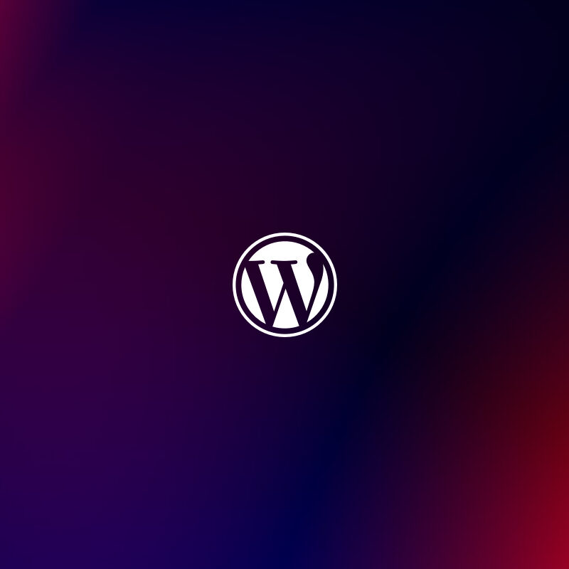 WordPress-logo in het midden van een kleurverloop van paars naar rood, illustratie van de toekomst van WordPress in 2026.
