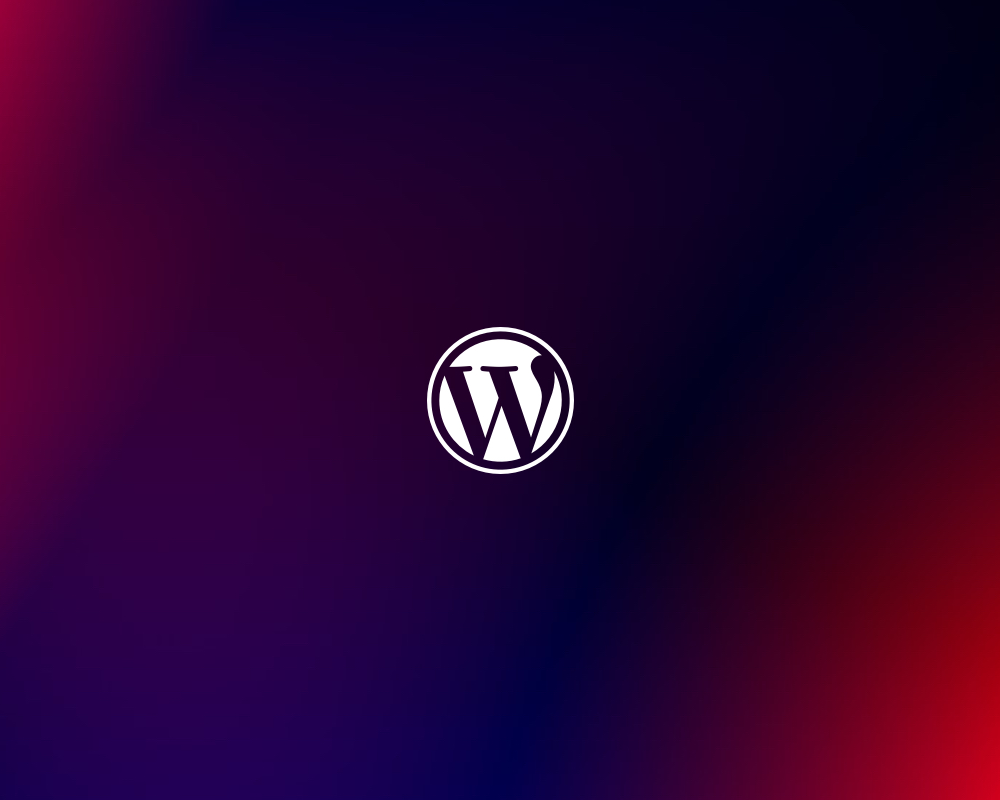 WordPress-logo in het midden van een kleurverloop van paars naar rood, illustratie van de toekomst van WordPress in 2026.